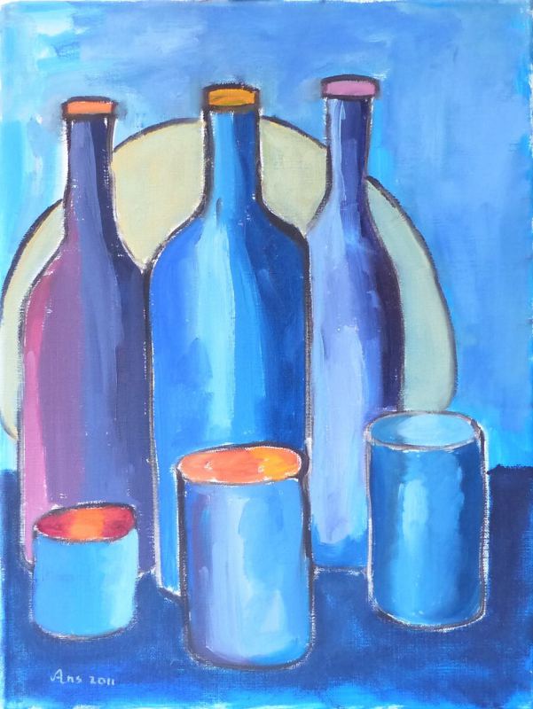 Blauwe flessen